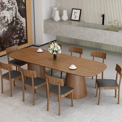 Oval Solid Wood Dining Table Contemporary Dining Table with Double Pedestal Base 63"L x 27.6"W x 29.5"H Without Chairs Clearhalo 'Dining Tables & Seating' 'Dining Tables' 'dining_table' 'furn' 'furn_dining_table' 'Furniture' 'Kitchen & Dining Furniture' 6451558