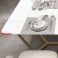 Rectangle Trestle Dining Table Glam Faux Marble Table for Dining Room Kitchen