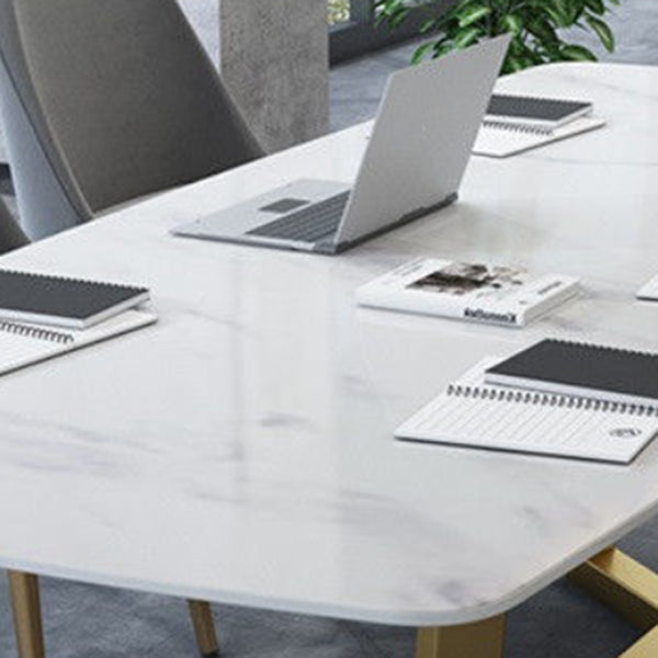 Rectangle Trestle Dining Table Glam Faux Marble Table for Dining Room Kitchen
