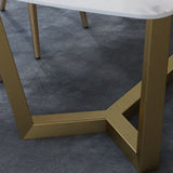 Rectangle Trestle Dining Table Glam Faux Marble Table for Dining Room Kitchen