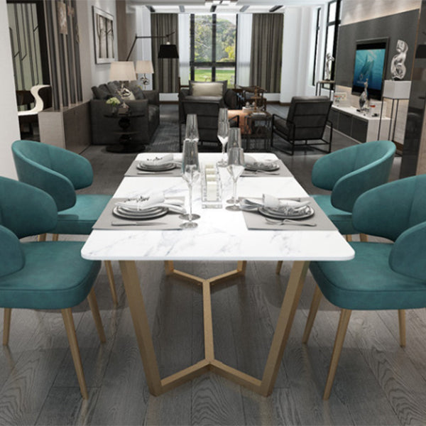 Rectangle Trestle Dining Table Glam Faux Marble Table for Dining Room Kitchen
