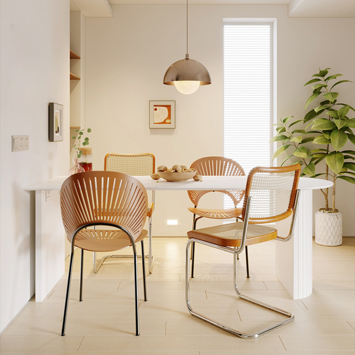 Mesa de comedor con pedestal doble blanco Mesa de comedor moderna con tapa de piedra