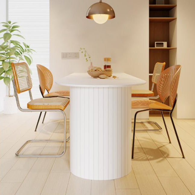 Mesa de comedor con pedestal doble blanco Mesa de comedor moderna con tapa de piedra
