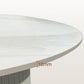 Mesa de comedor con pedestal doble blanco Mesa de comedor moderna con tapa de piedra