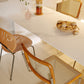Mesa de comedor con pedestal doble blanco Mesa de comedor moderna con tapa de piedra