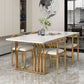 Mesa de comedor rectangular con base dorada, mesa de piedra Glam para cocina