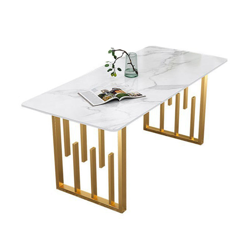 Mesa de comedor rectangular con base dorada, mesa de piedra Glam para cocina
