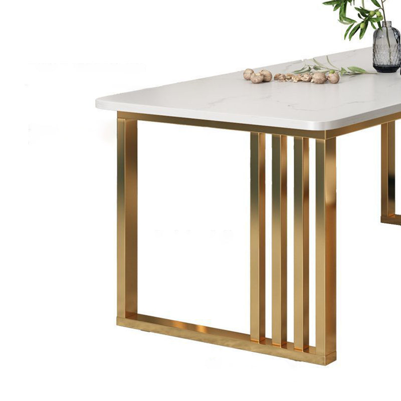 Mesa de comedor rectangular con base dorada, mesa de piedra Glam para cocina