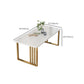 Mesa de comedor rectangular con base dorada, mesa de piedra Glam para cocina
