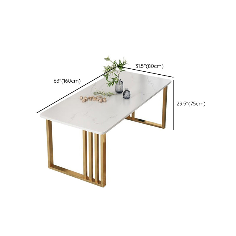 Mesa de comedor rectangular con base dorada, mesa de piedra Glam para cocina