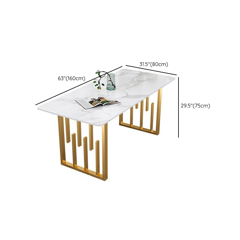 Mesa de comedor rectangular con base dorada, mesa de piedra Glam para cocina