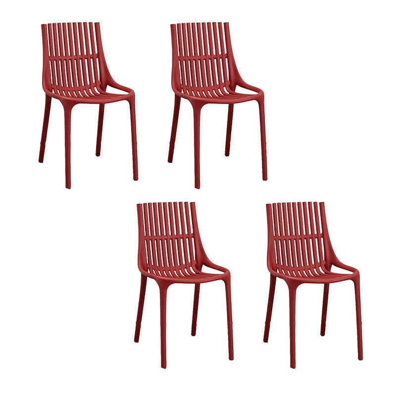 Nordic Style Armless Side Chairs Slat Back Chairs with Plastic Legs for Home Use Red 4 Piece Set Clearhalo 'Dining Chairs' 'Dining Tables & Seating' 'dining_chair' 'furn' 'furn_dining_chair' 'Furniture' 'Kitchen & Dining Furniture' 6451789