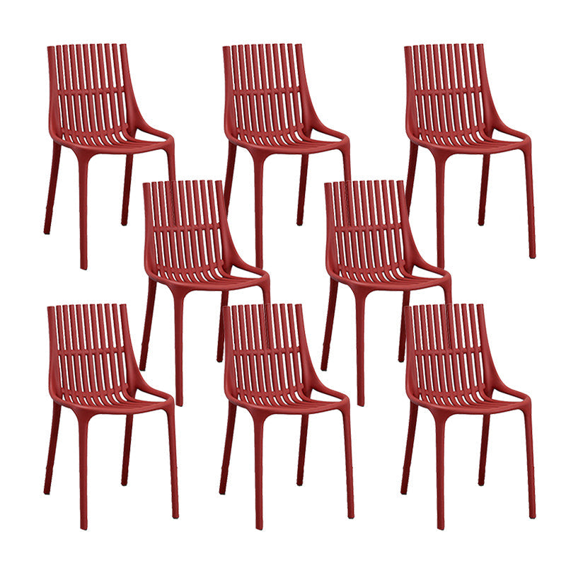 Nordic Style Armless Side Chairs Slat Back Chairs with Plastic Legs for Home Use Red 8 Piece Set Clearhalo 'Dining Chairs' 'Dining Tables & Seating' 'dining_chair' 'furn' 'furn_dining_chair' 'Furniture' 'Kitchen & Dining Furniture' 6451790