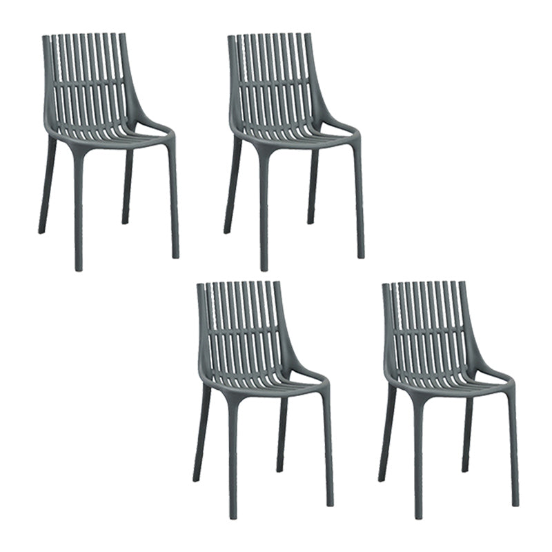 Nordic Style Armless Side Chairs Slat Back Chairs with Plastic Legs for Home Use Dark Gray 4 Piece Set Clearhalo 'Dining Chairs' 'Dining Tables & Seating' 'dining_chair' 'furn' 'furn_dining_chair' 'Furniture' 'Kitchen & Dining Furniture' 6451797