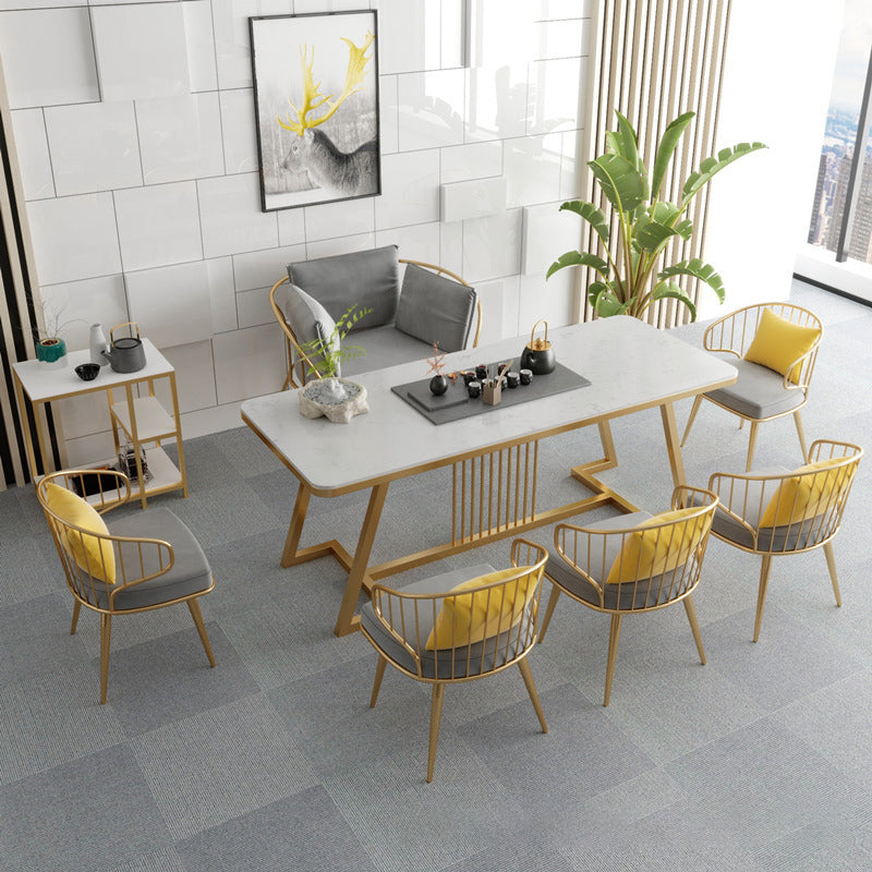 Metalen windsor achterstoelen stoffen gestoffeerde eetkamerstoelen in grijs