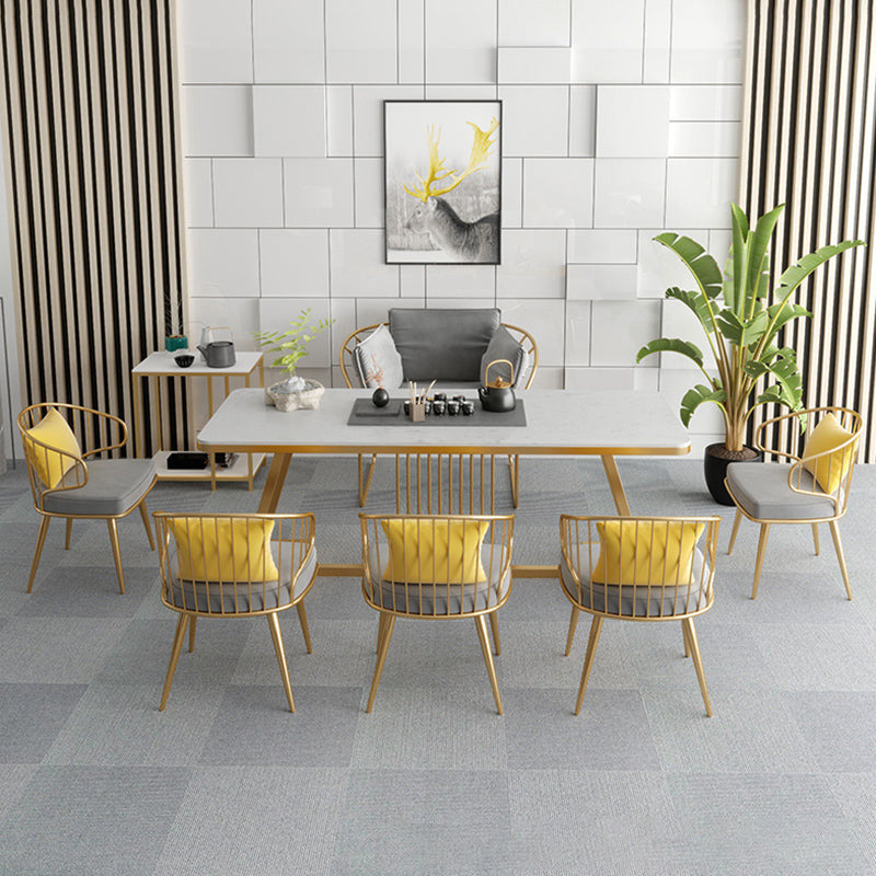 Metalen windsor achterstoelen stoffen gestoffeerde eetkamerstoelen in grijs