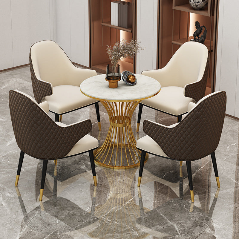 Glam Upholstered Dining Arm Chair Faux Leather Kitchen Dining Chair