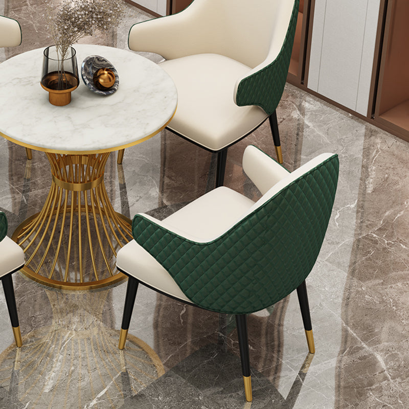 Glam Upholstered Dining Arm Chair Faux Leather Kitchen Dining Chair