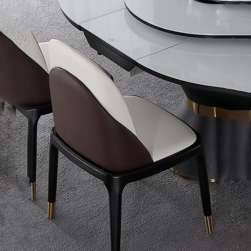 Glam -stijl lederen zijkant houten frame binnen eetkamerstoel