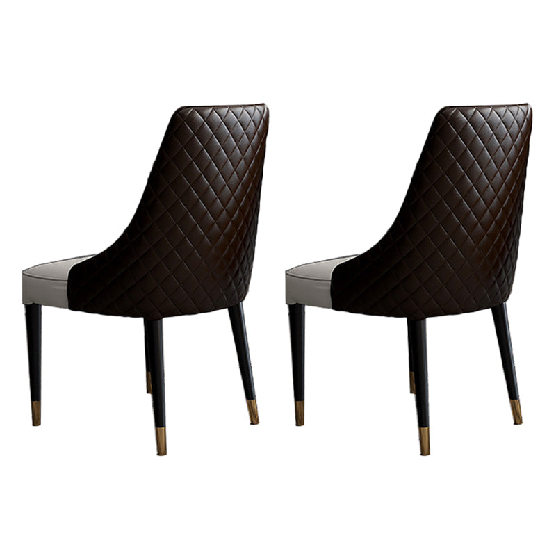 Glam Style Parsons Side Chair Leather Indoor Dining Chair with Wooden Base Coffee-White 2 Piece Set Clearhalo 'Dining Chairs' 'Dining Tables & Seating' 'dining_chair' 'furn' 'furn_dining_chair' 'Furniture' 'Kitchen & Dining Furniture' 6452905