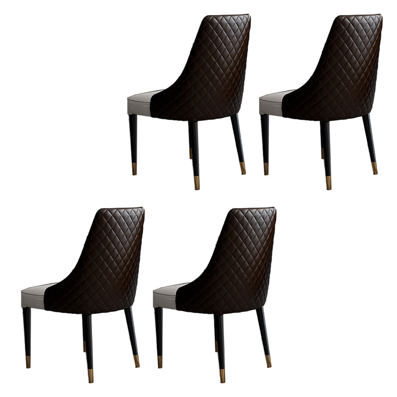 Glam Style Parsons Side Chair Leather Indoor Dining Chair with Wooden Base Coffee-White 4 Piece Set Clearhalo 'Dining Chairs' 'Dining Tables & Seating' 'dining_chair' 'furn' 'furn_dining_chair' 'Furniture' 'Kitchen & Dining Furniture' 6452906