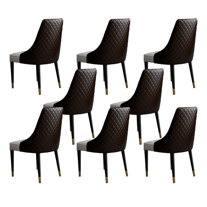 Glam Style Parsons Side Chair Leather Indoor Dining Chair with Wooden Base Coffee-White 8 Piece Set Clearhalo 'Dining Chairs' 'Dining Tables & Seating' 'dining_chair' 'furn' 'furn_dining_chair' 'Furniture' 'Kitchen & Dining Furniture' 6452908