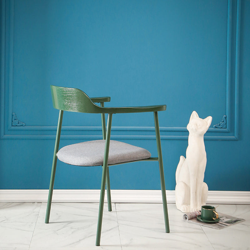 Industrial Indoor-Outdoor Chair Open Back Upholstered Dining Arm Chair