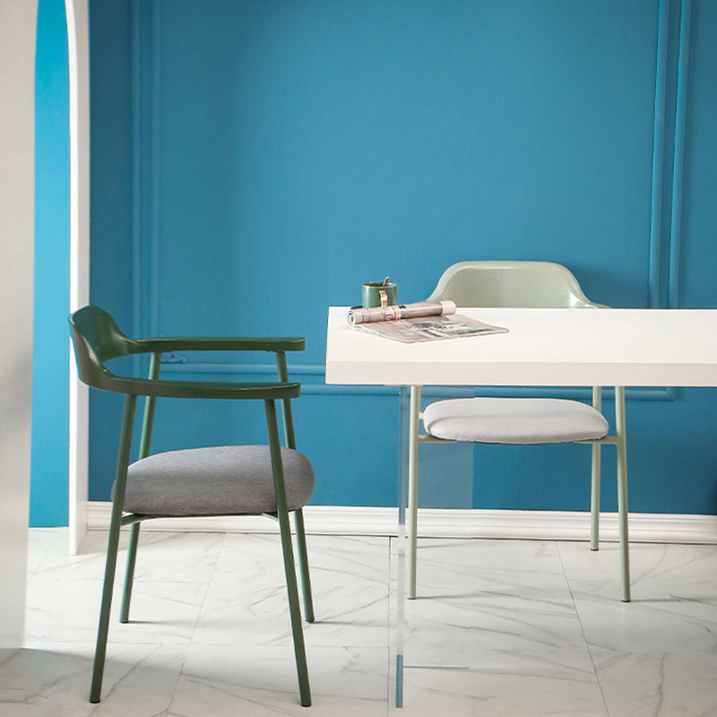 Industrial Indoor-Outdoor Chair Open Back Upholstered Dining Arm Chair