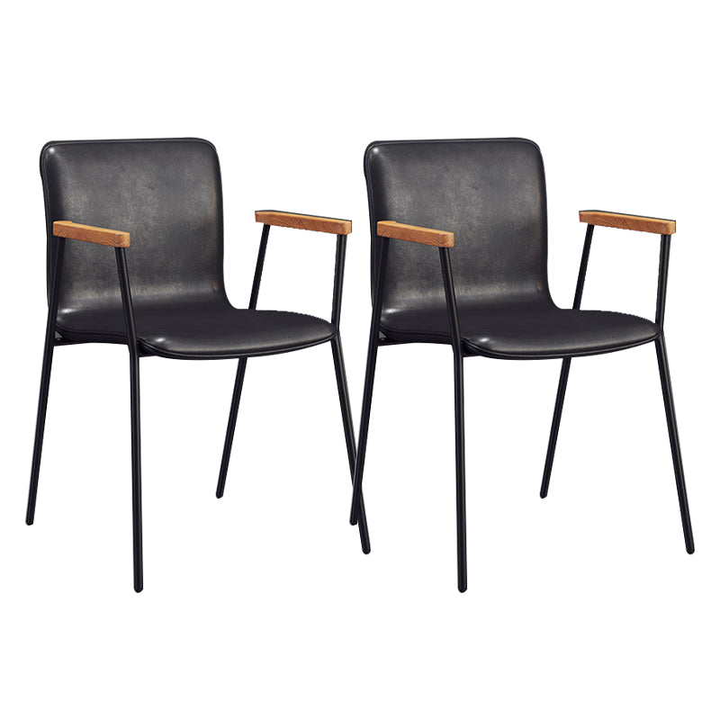 Industrial Metal Chair Dining Room Faux Leather Upholstered Arm Chair Black 2 Piece Set Black Clearhalo 'Dining Chairs' 'Dining Tables & Seating' 'dining_chair' 'furn' 'furn_dining_chair' 'Furniture' 'Kitchen & Dining Furniture' 6453153