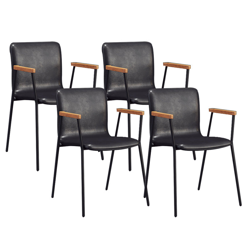 Industrial Metal Chair Dining Room Faux Leather Upholstered Arm Chair Black 4 Piece Set Black Clearhalo 'Dining Chairs' 'Dining Tables & Seating' 'dining_chair' 'furn' 'furn_dining_chair' 'Furniture' 'Kitchen & Dining Furniture' 6453155