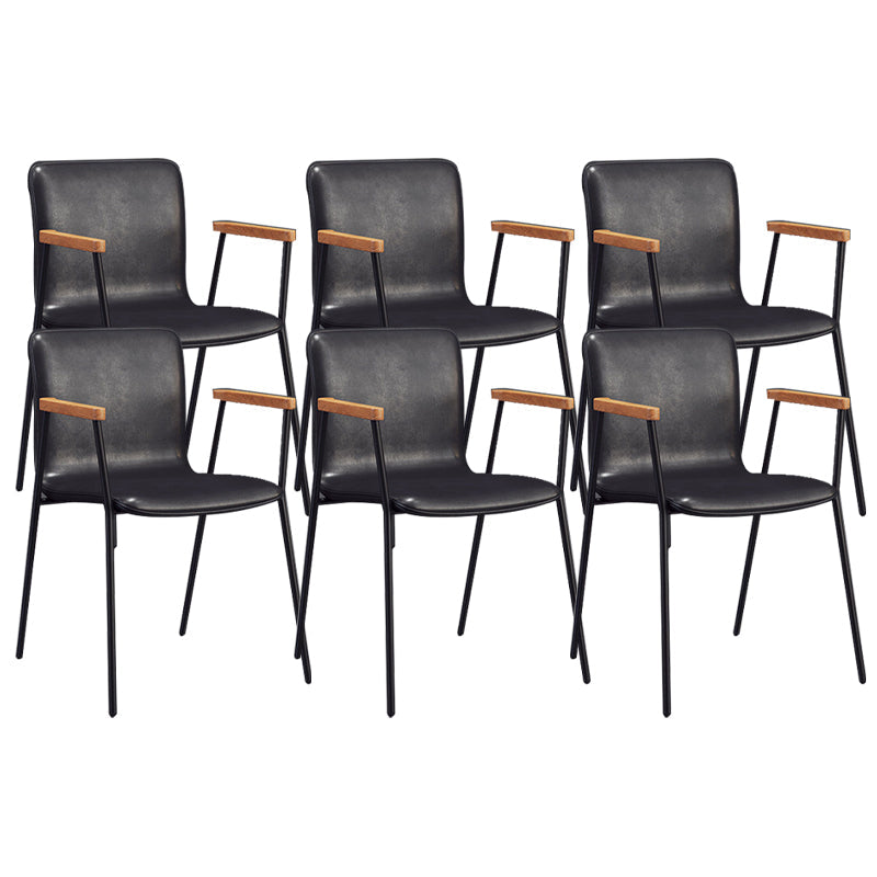 Industrial Metal Chair Dining Room Faux Leather Upholstered Arm Chair Black 6 Piece Set Black Clearhalo 'Dining Chairs' 'Dining Tables & Seating' 'dining_chair' 'furn' 'furn_dining_chair' 'Furniture' 'Kitchen & Dining Furniture' 6453157