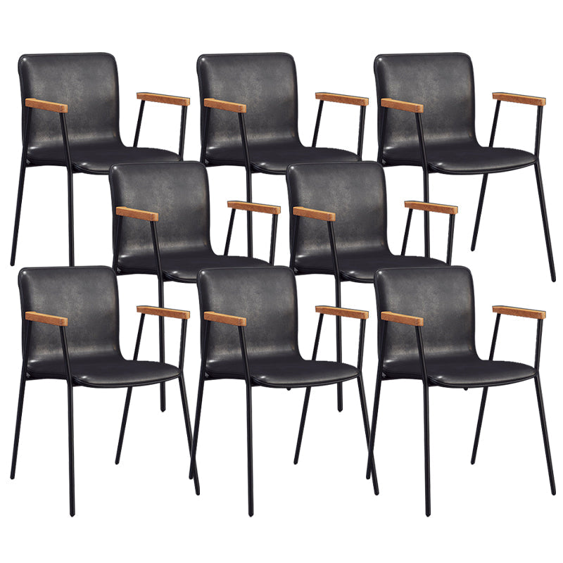 Industrial Metal Chair Dining Room Faux Leather Upholstered Arm Chair Black 8 Piece Set Black Clearhalo 'Dining Chairs' 'Dining Tables & Seating' 'dining_chair' 'furn' 'furn_dining_chair' 'Furniture' 'Kitchen & Dining Furniture' 6453158