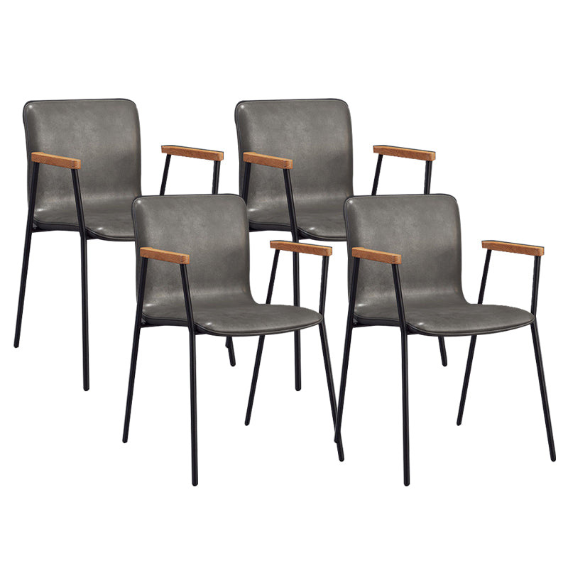 Industrial Metal Chair Dining Room Faux Leather Upholstered Arm Chair Grey 4 Piece Set Black Clearhalo 'Dining Chairs' 'Dining Tables & Seating' 'dining_chair' 'furn' 'furn_dining_chair' 'Furniture' 'Kitchen & Dining Furniture' 6453163
