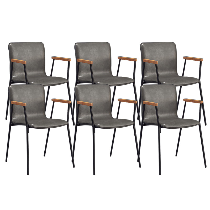 Industrial Metal Chair Dining Room Faux Leather Upholstered Arm Chair Grey 6 Piece Set Black Clearhalo 'Dining Chairs' 'Dining Tables & Seating' 'dining_chair' 'furn' 'furn_dining_chair' 'Furniture' 'Kitchen & Dining Furniture' 6453165