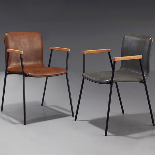 Industrial Metal Chair Dining Room Faux Leather Upholstered Arm Chair Clearhalo 'Dining Chairs' 'Dining Tables & Seating' 'dining_chair' 'furn' 'furn_dining_chair' 'Furniture' 'Kitchen & Dining Furniture' 6453166