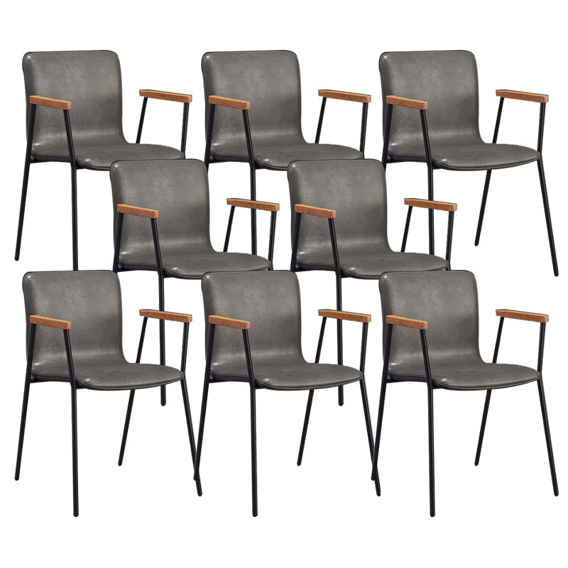 Industrial Metal Chair Dining Room Faux Leather Upholstered Arm Chair Grey 8 Piece Set Black Clearhalo 'Dining Chairs' 'Dining Tables & Seating' 'dining_chair' 'furn' 'furn_dining_chair' 'Furniture' 'Kitchen & Dining Furniture' 6453167