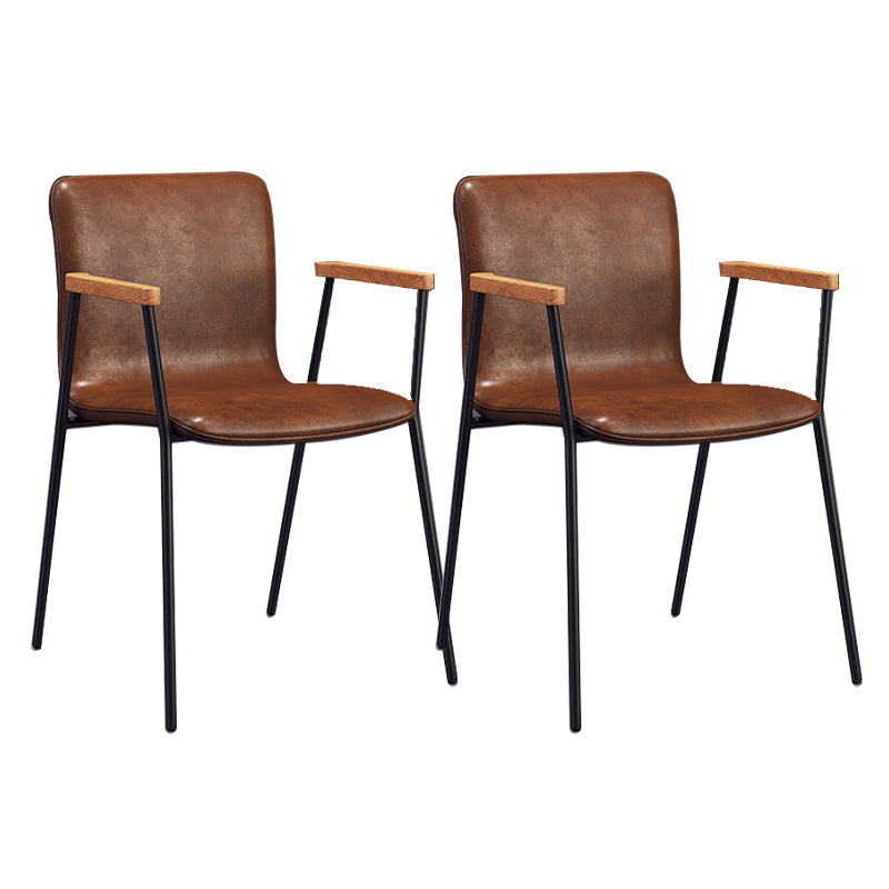 Industrial Metal Chair Dining Room Faux Leather Upholstered Arm Chair Brown 2 Piece Set Black Clearhalo 'Dining Chairs' 'Dining Tables & Seating' 'dining_chair' 'furn' 'furn_dining_chair' 'Furniture' 'Kitchen & Dining Furniture' 6453168