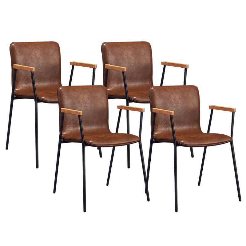 Industrial Metal Chair Dining Room Faux Leather Upholstered Arm Chair Brown 4 Piece Set Black Clearhalo 'Dining Chairs' 'Dining Tables & Seating' 'dining_chair' 'furn' 'furn_dining_chair' 'Furniture' 'Kitchen & Dining Furniture' 6453171