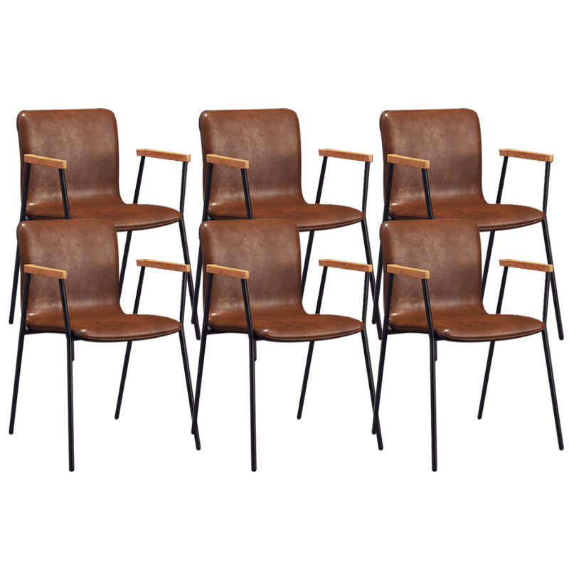 Industrial Metal Chair Dining Room Faux Leather Upholstered Arm Chair Brown 6 Piece Set Black Clearhalo 'Dining Chairs' 'Dining Tables & Seating' 'dining_chair' 'furn' 'furn_dining_chair' 'Furniture' 'Kitchen & Dining Furniture' 6453172