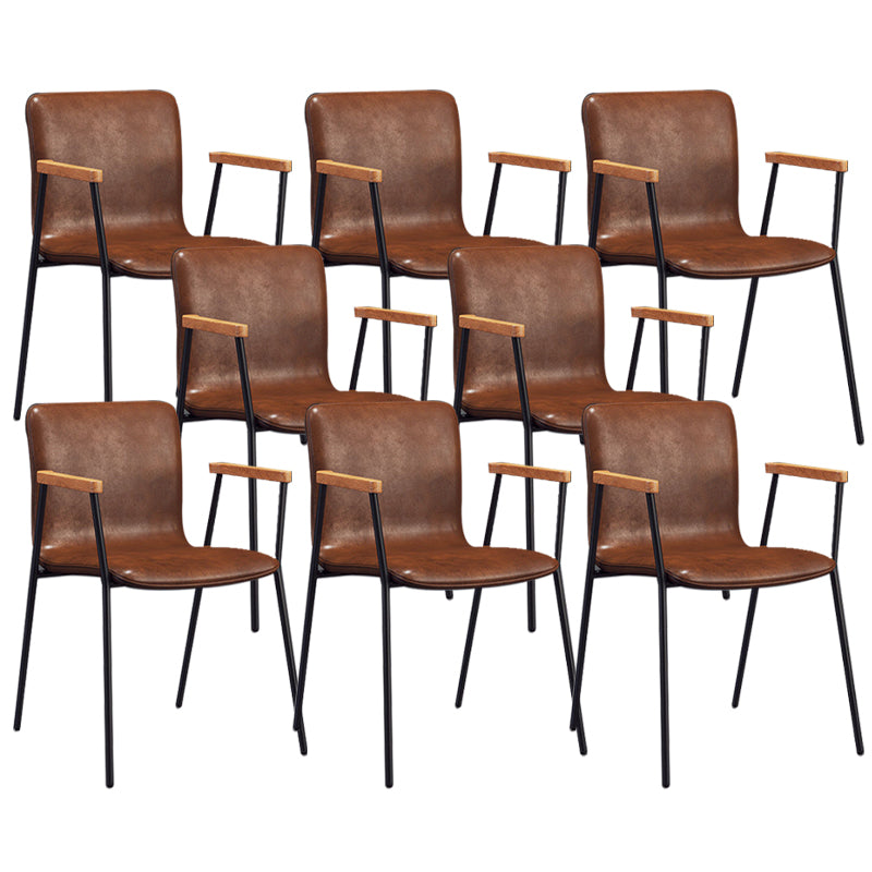 Industrial Metal Chair Dining Room Faux Leather Upholstered Arm Chair Brown 8 Piece Set Black Clearhalo 'Dining Chairs' 'Dining Tables & Seating' 'dining_chair' 'furn' 'furn_dining_chair' 'Furniture' 'Kitchen & Dining Furniture' 6453175