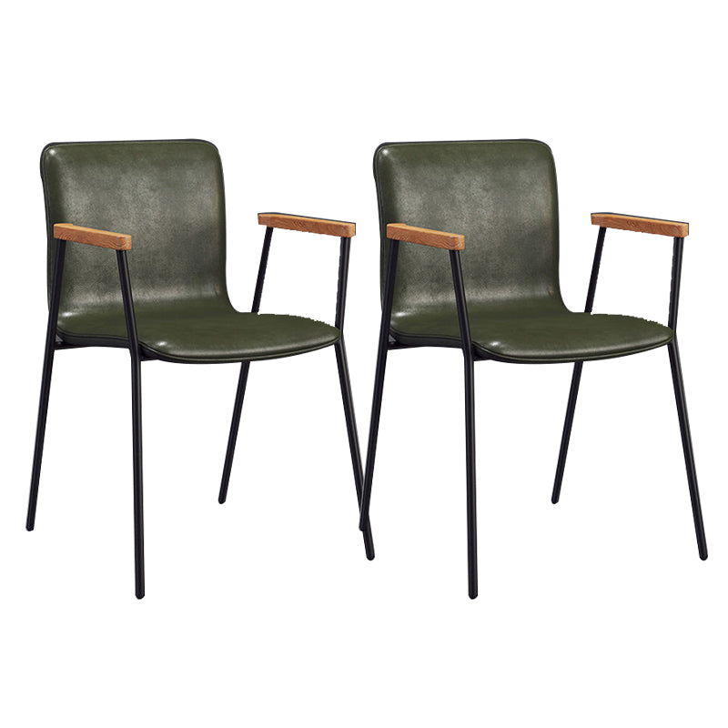 Industrial Metal Chair Dining Room Faux Leather Upholstered Arm Chair Green 2 Piece Set Black Clearhalo 'Dining Chairs' 'Dining Tables & Seating' 'dining_chair' 'furn' 'furn_dining_chair' 'Furniture' 'Kitchen & Dining Furniture' 6453176