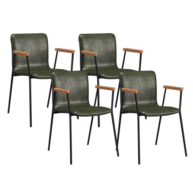 Industrial Metal Chair Dining Room Faux Leather Upholstered Arm Chair Green 4 Piece Set Black Clearhalo 'Dining Chairs' 'Dining Tables & Seating' 'dining_chair' 'furn' 'furn_dining_chair' 'Furniture' 'Kitchen & Dining Furniture' 6453178
