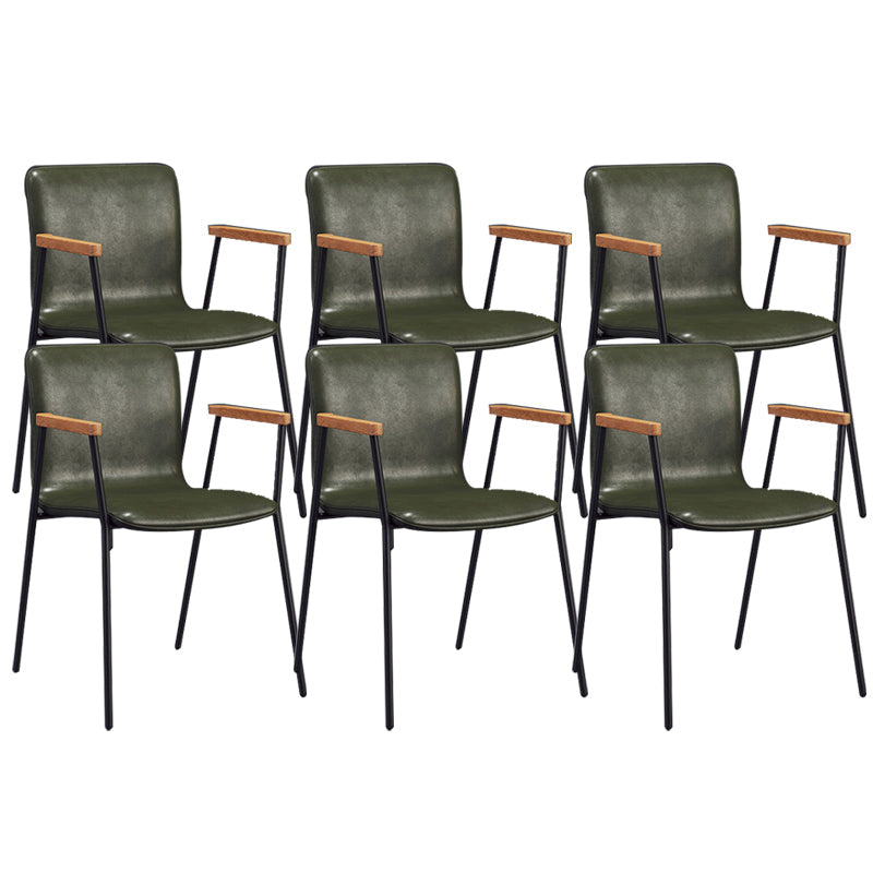 Industrial Metal Chair Dining Room Faux Leather Upholstered Arm Chair Green 6 Piece Set Black Clearhalo 'Dining Chairs' 'Dining Tables & Seating' 'dining_chair' 'furn' 'furn_dining_chair' 'Furniture' 'Kitchen & Dining Furniture' 6453180