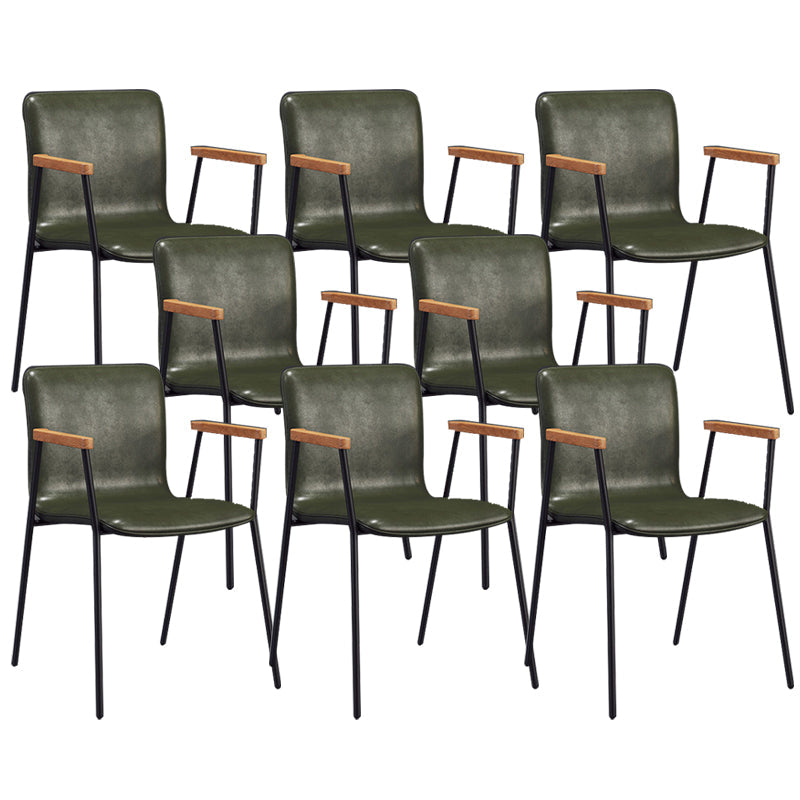 Industrial Metal Chair Dining Room Faux Leather Upholstered Arm Chair Green 8 Piece Set Black Clearhalo 'Dining Chairs' 'Dining Tables & Seating' 'dining_chair' 'furn' 'furn_dining_chair' 'Furniture' 'Kitchen & Dining Furniture' 6453182