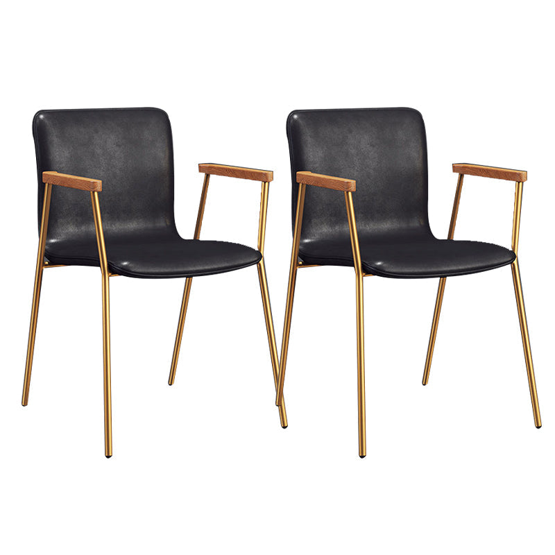 Industrial Metal Chair Dining Room Faux Leather Upholstered Arm Chair Black 2 Piece Set Gold Clearhalo 'Dining Chairs' 'Dining Tables & Seating' 'dining_chair' 'furn' 'furn_dining_chair' 'Furniture' 'Kitchen & Dining Furniture' 6453183