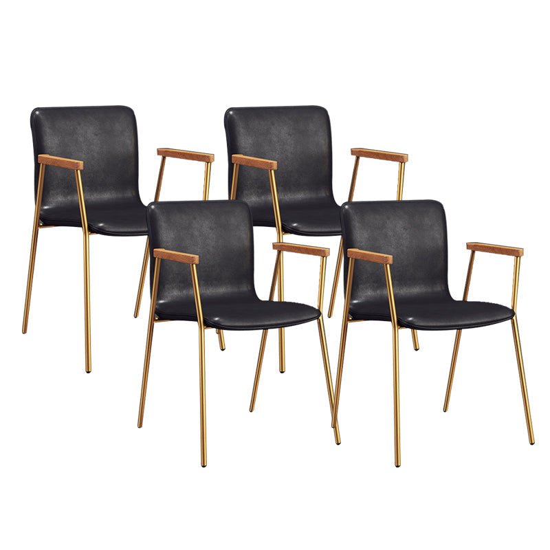 Industrial Metal Chair Dining Room Faux Leather Upholstered Arm Chair Black 4 Piece Set Gold Clearhalo 'Dining Chairs' 'Dining Tables & Seating' 'dining_chair' 'furn' 'furn_dining_chair' 'Furniture' 'Kitchen & Dining Furniture' 6453184