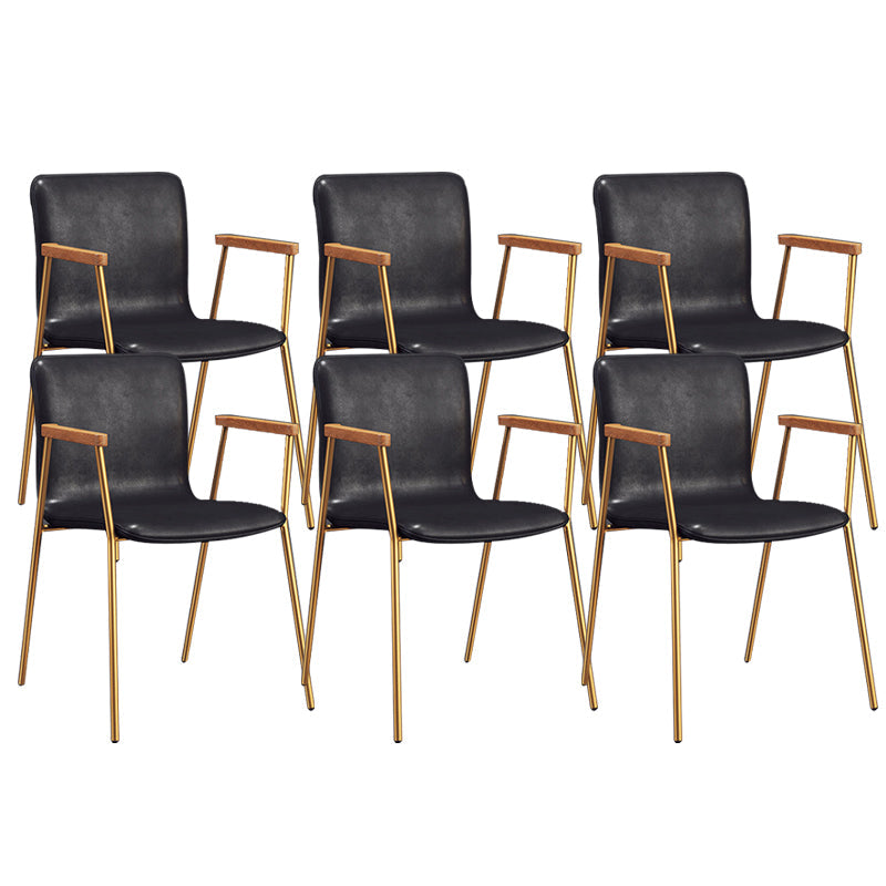 Industrial Metal Chair Dining Room Faux Leather Upholstered Arm Chair Black 6 Piece Set Gold Clearhalo 'Dining Chairs' 'Dining Tables & Seating' 'dining_chair' 'furn' 'furn_dining_chair' 'Furniture' 'Kitchen & Dining Furniture' 6453185