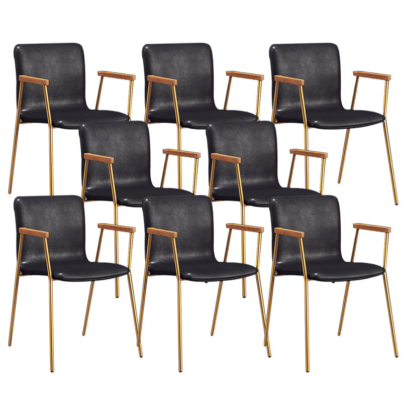 Industrial Metal Chair Dining Room Faux Leather Upholstered Arm Chair Black 8 Piece Set Gold Clearhalo 'Dining Chairs' 'Dining Tables & Seating' 'dining_chair' 'furn' 'furn_dining_chair' 'Furniture' 'Kitchen & Dining Furniture' 6453186