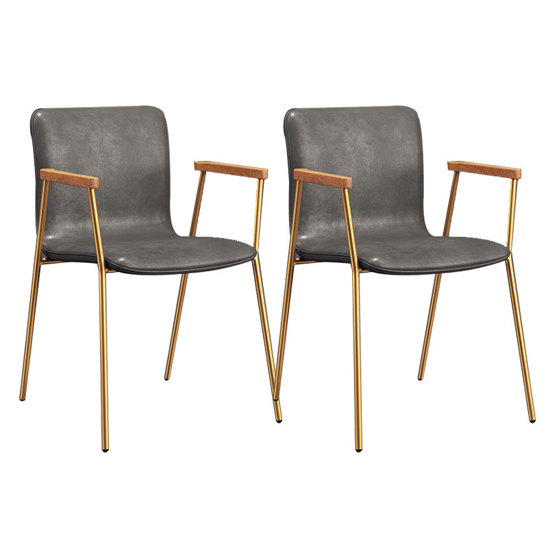 Industrial Metal Chair Dining Room Faux Leather Upholstered Arm Chair Grey 2 Piece Set Gold Clearhalo 'Dining Chairs' 'Dining Tables & Seating' 'dining_chair' 'furn' 'furn_dining_chair' 'Furniture' 'Kitchen & Dining Furniture' 6453187