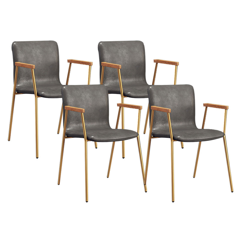 Industrial Metal Chair Dining Room Faux Leather Upholstered Arm Chair Grey 4 Piece Set Gold Clearhalo 'Dining Chairs' 'Dining Tables & Seating' 'dining_chair' 'furn' 'furn_dining_chair' 'Furniture' 'Kitchen & Dining Furniture' 6453188